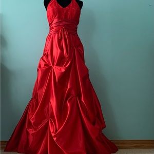Moulin Rouge Red Halter Prom Wedding Evening Ball Gown